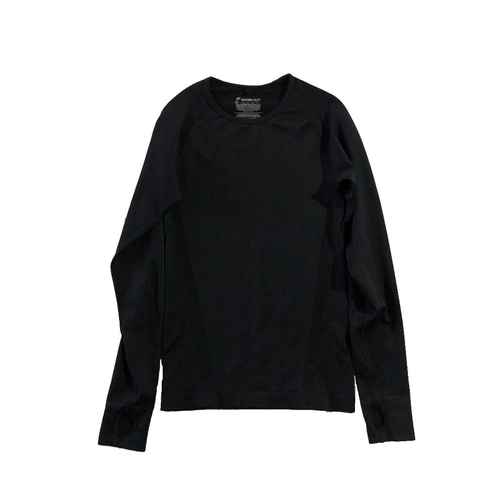 Workout Sweatshirt Womens XS Black Long Sleeve Thumbholes Crew-Neck Activewear